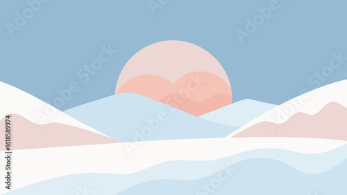 Admire the soft pastel colors of a sunrise over a snowy landscape creating a peaceful winter scene