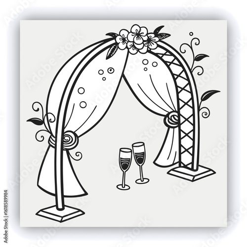 Red and gold theater curtains, richly detailed, are depicted. The curtains are a deep red with sections of rich gold. Pleats and folds of the fabric are meticulously rendered, giving a sense of drap