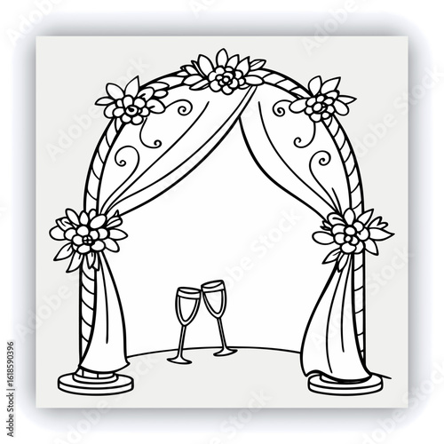 Red and gold theater curtains, richly detailed, are depicted. The curtains are a deep red with sections of rich gold. Pleats and folds of the fabric are meticulously rendered, giving a sense of drap
