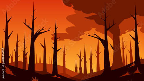 The Stark Silhouette of a Dead Forest After a Fire