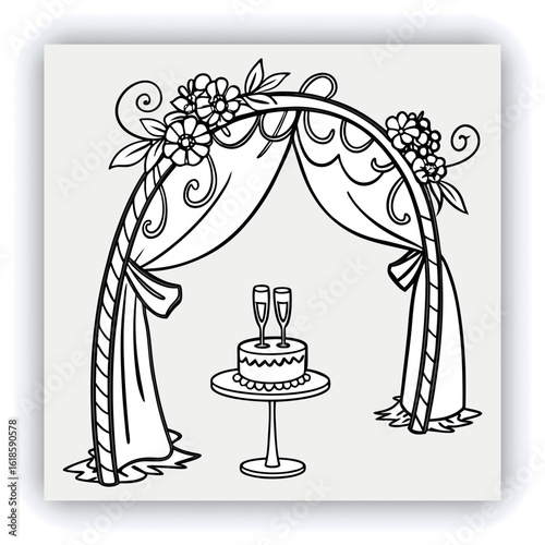 Red and gold theater curtains, richly detailed, are depicted. The curtains are a deep red with sections of rich gold. Pleats and folds of the fabric are meticulously rendered, giving a sense of drap