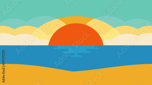 The Sun Rising Over a Calm Sea Viewed from a Sandy Beach