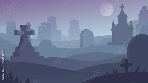 The Tranquil Scene of a Misty Atmospheric Graveyard
