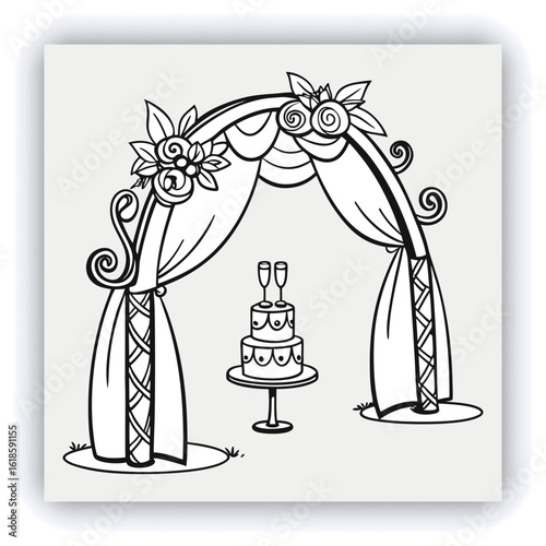 Red and gold theater curtains, richly detailed, are depicted. The curtains are a deep red with sections of rich gold. Pleats and folds of the fabric are meticulously rendered, giving a sense of drap