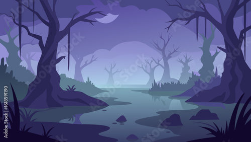 The Tranquil Scene of a Misty Moody Mangrove Swamp Nature