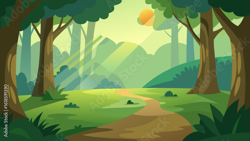 The Tranquil Scene of a Quiet Sunlit Forest Glade Nature