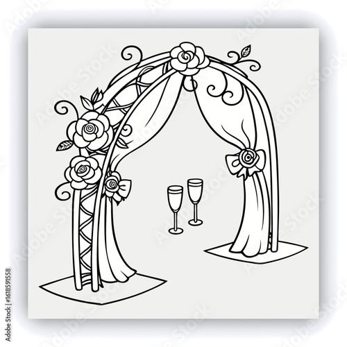 Red and gold theater curtains, richly detailed, are depicted. The curtains are a deep red with sections of rich gold. Pleats and folds of the fabric are meticulously rendered, giving a sense of drap