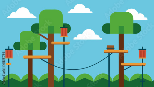 Exciting Treetop Rope Course with Platforms Bridges and Challenges