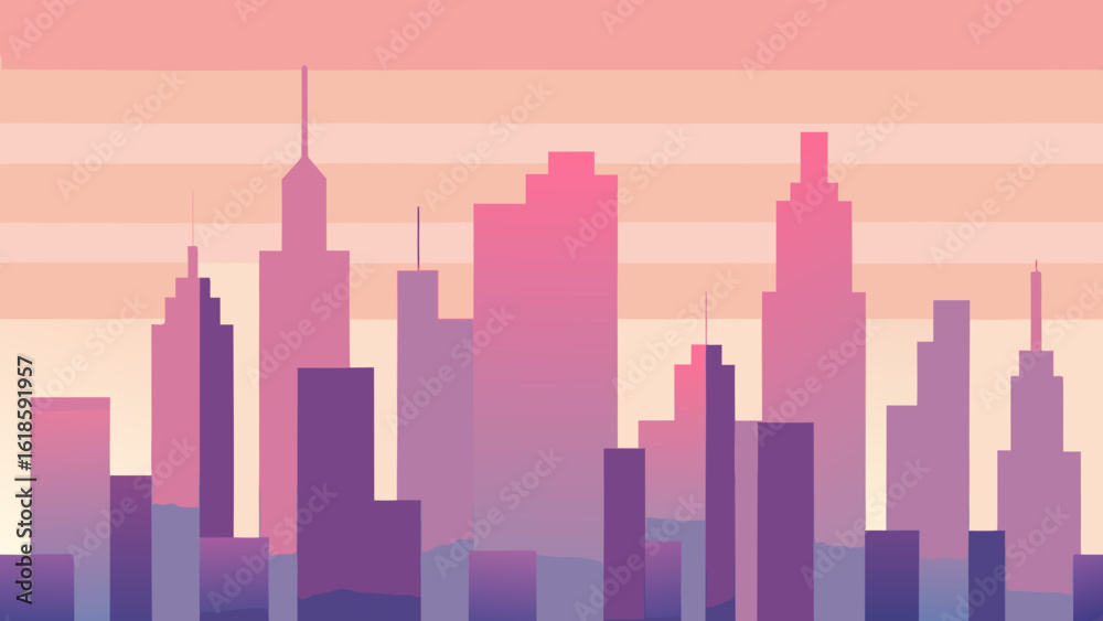 Fototapeta premium Urban Skyline with Pastel Gradients High Rise Towers and Modern City