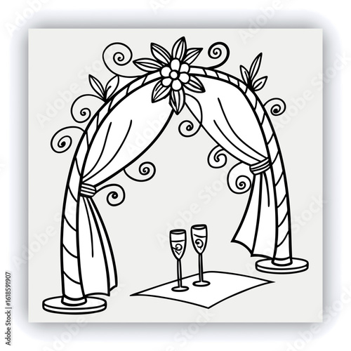 Red and gold theater curtains, richly detailed, are depicted. The curtains are a deep red with sections of rich gold. Pleats and folds of the fabric are meticulously rendered, giving a sense of drap