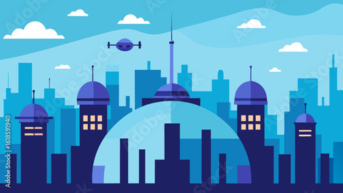 Vintage Style City Skyline with Rooftops Chimneys and Old Buildings