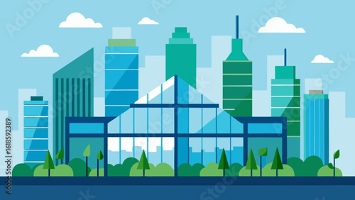 Modern Skyline with Glass Buildings and Beautiful Rooftop Gardens