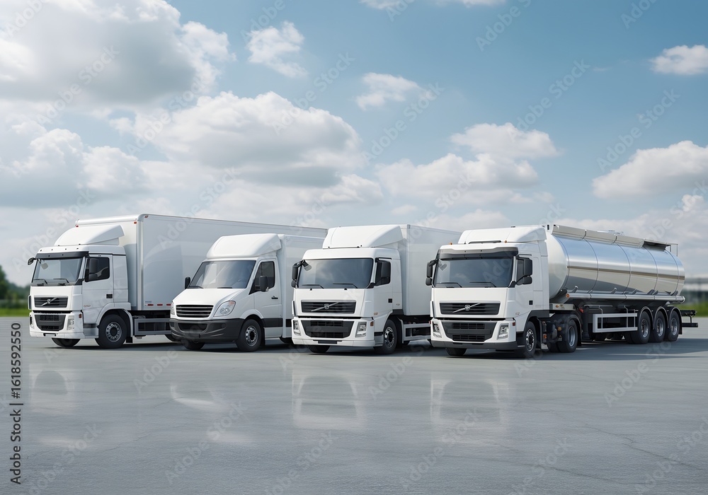 Naklejka premium Fleet of White Delivery Trucks