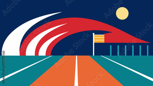 Olympic Stadium with Track and Field Lanes Ready for Athletic Events