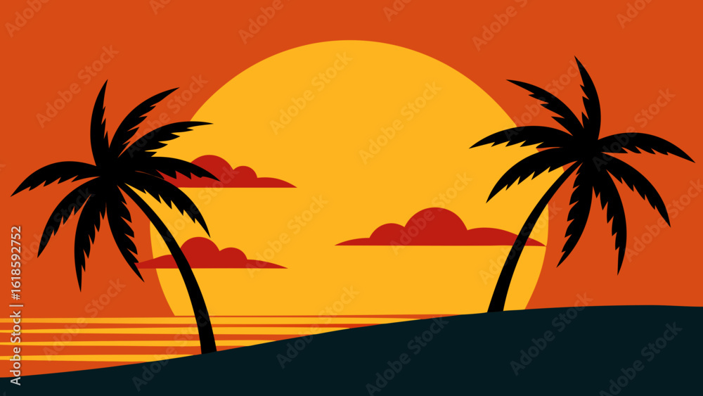 Obraz premium Palm Trees Silhouetted Against a Bright Sky on a Pristine Coastal Beach