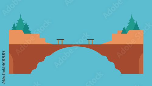 Grand Simple Canyon Bridge With Distant Cliffs and Sparse Trees
