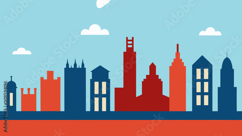 Varied Skyline With Rows of Buildings Showing Different Architectural Styles