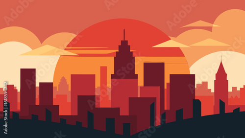 Breathtaking Sunset Over Bustling City Viewed From High Vantage Point