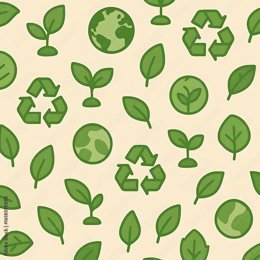 custom made wallpaper toronto digitalSeamless pattern design featuring ecology symbols like green leaves, recycle arrows, and earth icons for a sustainable and eco-friendly background