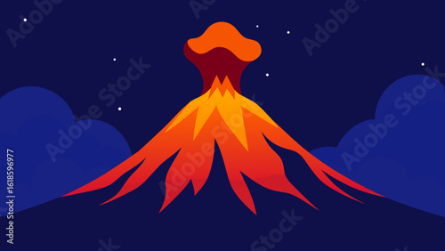 Witness the deep intense colors of a volcanic eruption at night