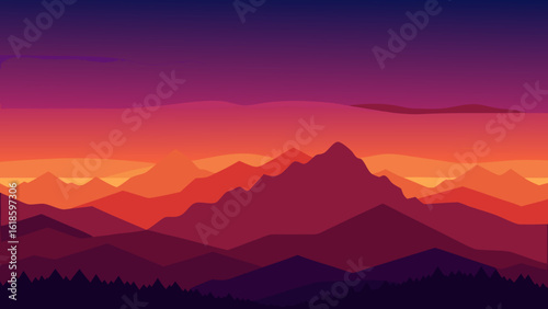 Witness the deep rich colors of a twilight sky over mountains