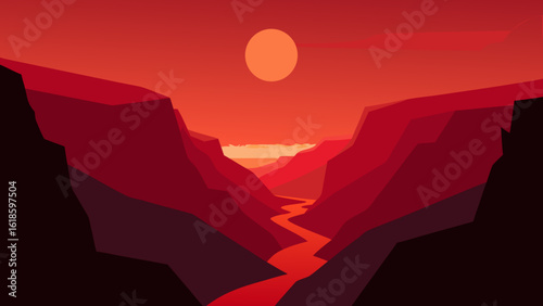 Experience the deep saturated red of a canyon at sunset evening