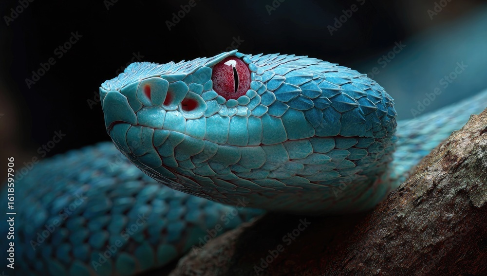 Fototapeta premium Close-up of a vibrant blue venomous snake (1)