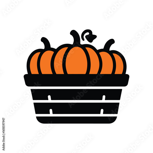Pumpkin Basket Harvest – Solid Black Vector