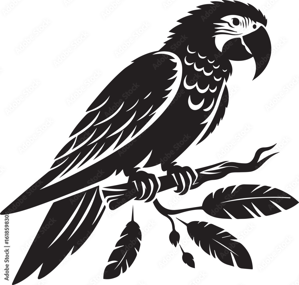 Obraz premium Bird Parrot Logo Vector Black Silhouette Illustration