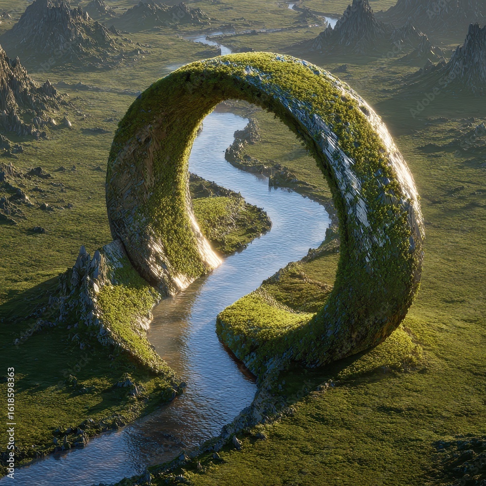 Fototapeta premium A river flowing through a green landscape