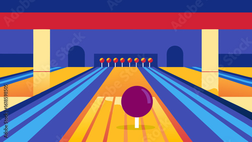 Discover the interior of an empty clean bowling alley ready for fun