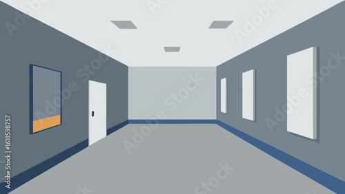 Discover the interior of an empty minimalist art gallery with white walls