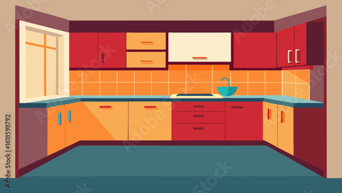 Explore the interior of an empty modern kitchen with sleek design