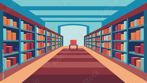 Discover the interior of an empty modern library with rows of books