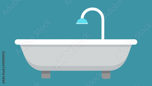 Pristine Empty Clean and Modern Bathtub with a Floor Mount Fixture