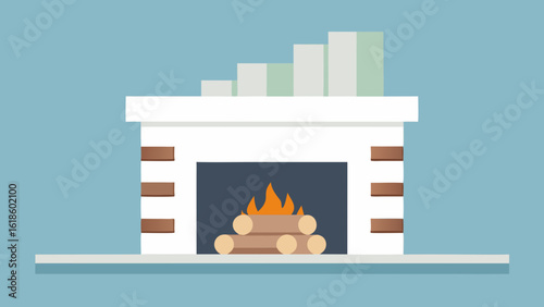 Cozy Empty Clean Fireplace with a Stack of Birch Logs Ready