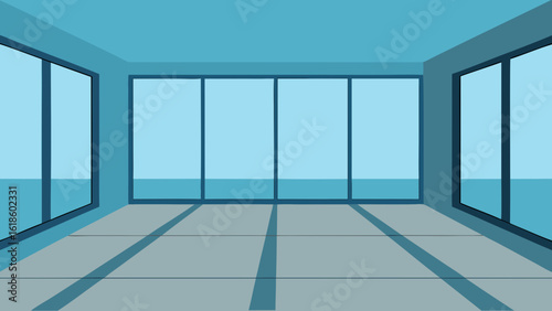 Empty Clean Room with Floor to Ceiling Windows and Views