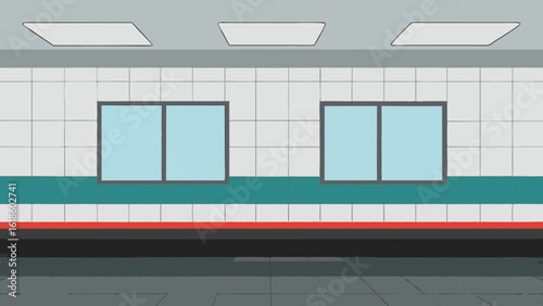 Empty White Tiled Subway Station Platform Ready for Trains