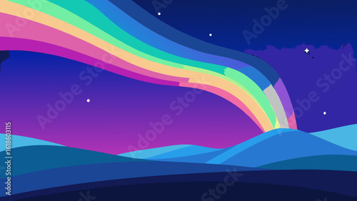 Wide Open Sky with a Brilliant Colorful Aurora Display