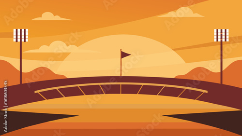 Majestic Baseball Stadium During Sunset with Golden Tones