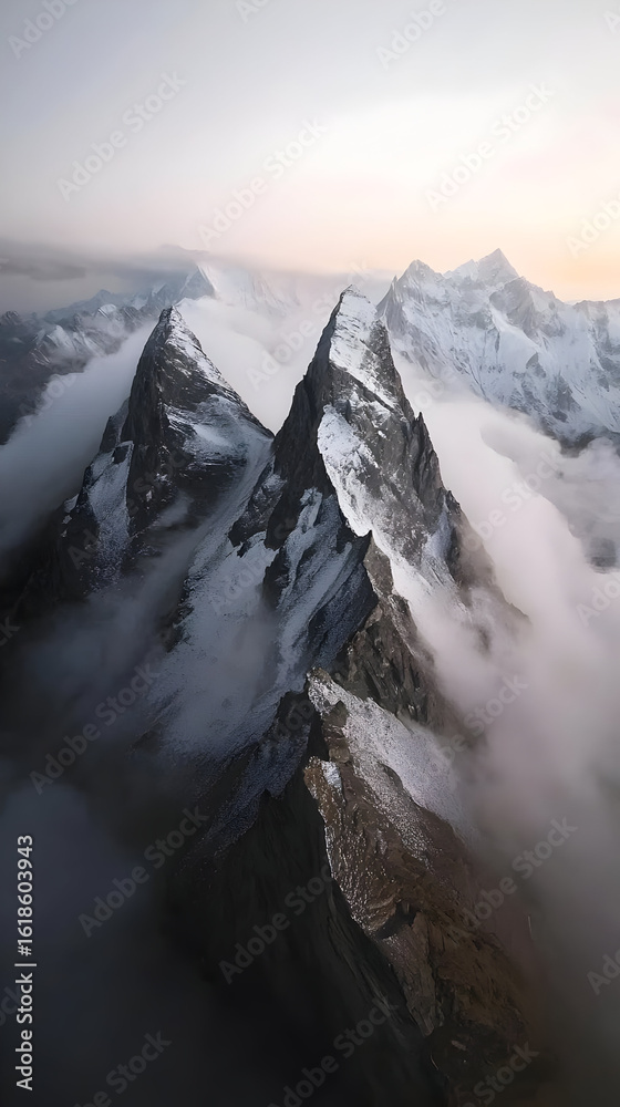 Fototapeta premium Majestic Mountain Peaks Pierced By Cloudscape