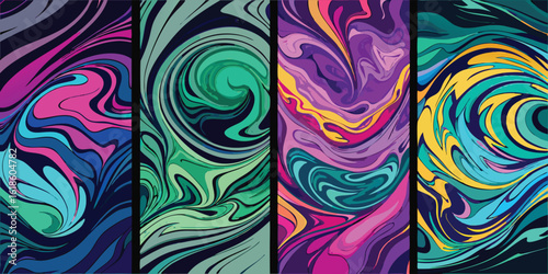 Vibrant abstract artwork with a variety of colors and forms, integrated with a textual message..eps