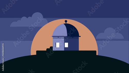 Scientific flat hilltop observatory with a domed roof and powerful telescope