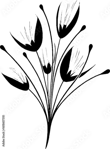 Abstract floral design with split petal forms and buds for creative inspiration