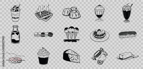 Dairy sauces and condiments icon set isolated on white background isolated on transparent background