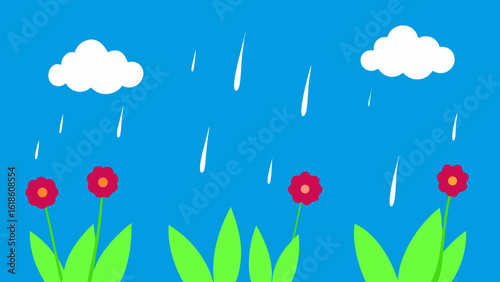 Refreshing grass flowers under a brilliant blue sky with the smell of rain
