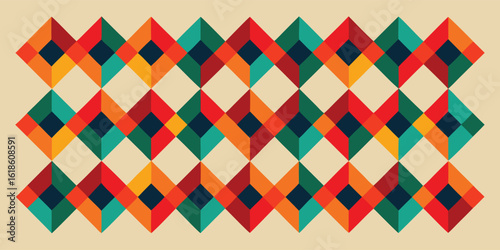 Colorful diamond pattern featuring vibrant hues arranged in a repeating design..eps