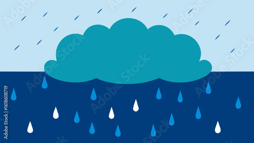Dramatic heavy rain falling intensely on a large body of water