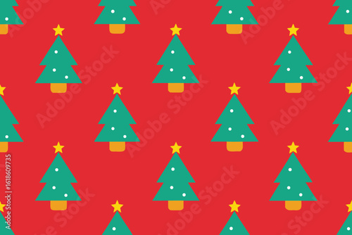  seamless christmas tree pattern on a red background for festive holiday season, vector illustration