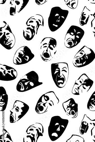 Abstract pattern of comedy and tragedy masks for theater design